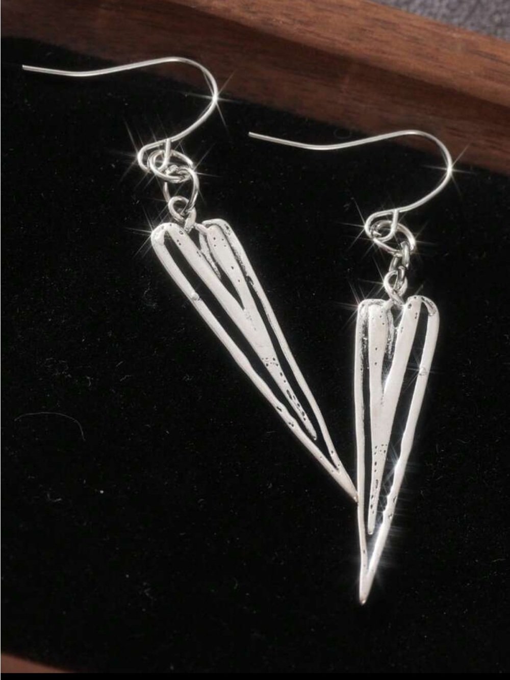 Silver Heart Drop Dangle Earrings - Silver - Picture 7 of 8